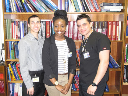 Three Plaza College alumni have found great success at SUNY Downstate: Matthew LaSalle (l.), Jalisa Brown (c.), and Christopher Noria (r.).